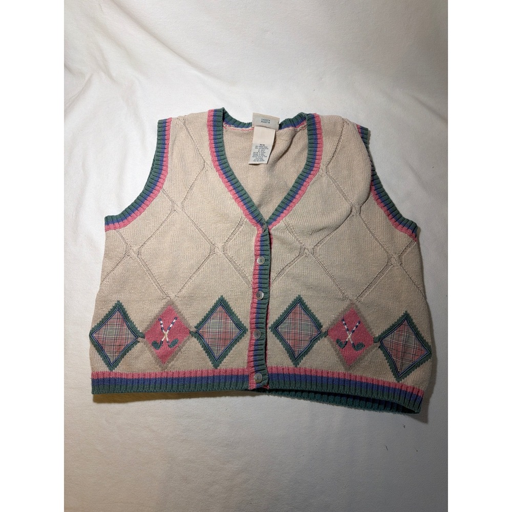 Northern Reflections Vintage Golf Argyle Sweater Vest Pink Green Blue Women Med
